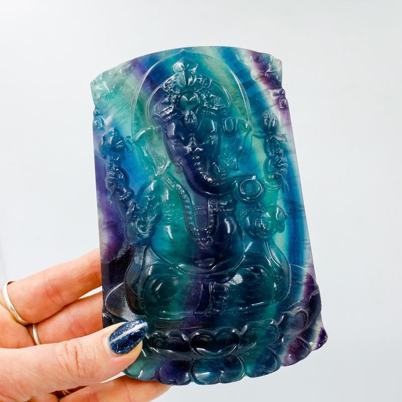 Rainbow Fluorite Crystal Ganesh Carving-Nature's Treasures