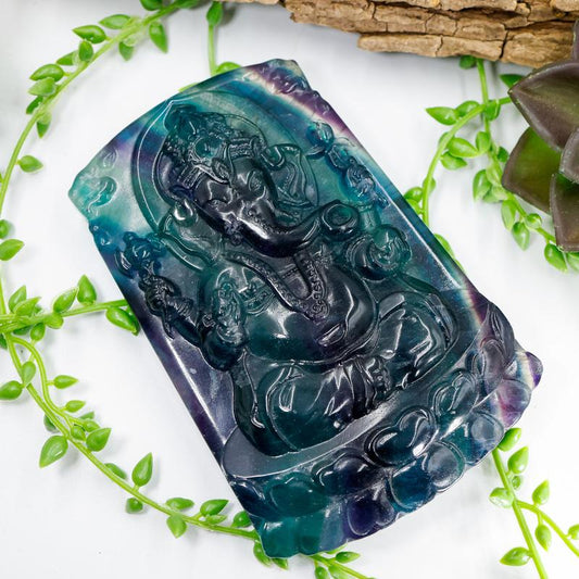 Rainbow Fluorite Crystal Ganesh Carving-Nature's Treasures
