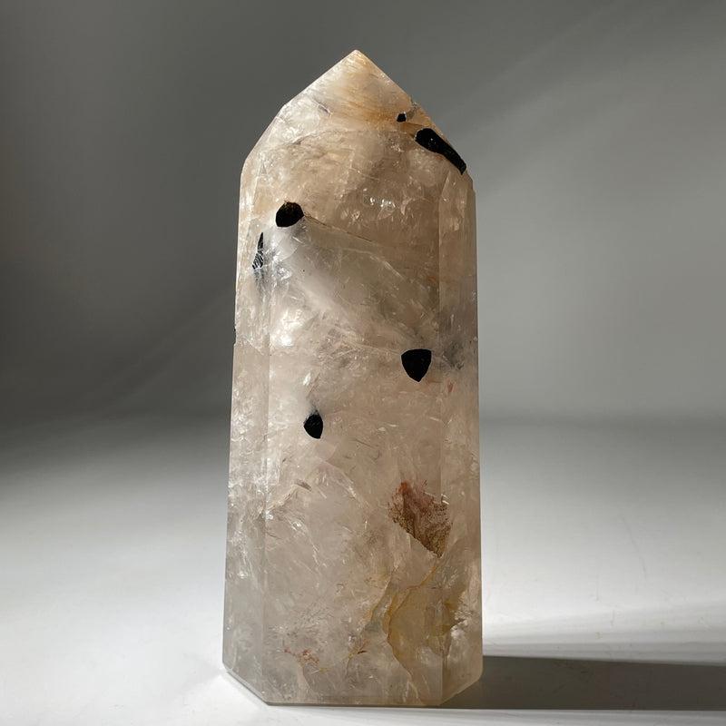 Rainbow Moonstone, Clear Quartz, Tourmaline In Matrix Tower Points-Nature's Treasures