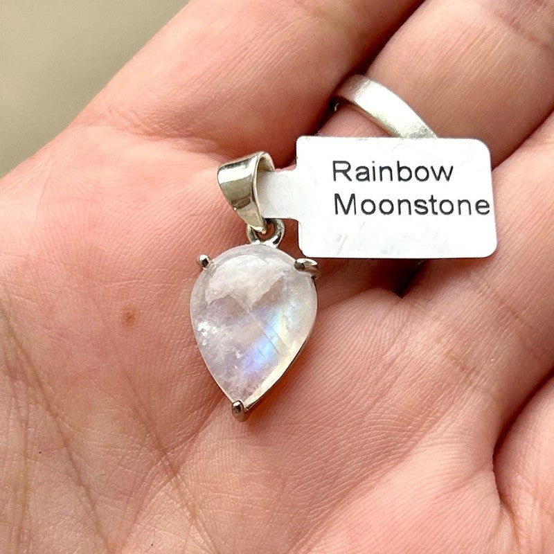 Rainbow Moonstone Teardrop Pendant || .925 Sterling Silver-Nature's Treasures