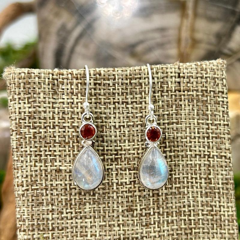 Rainbow Moonstone With Orange Kyanite Earrings || .925 Sterling Silver-Nature's Treasures