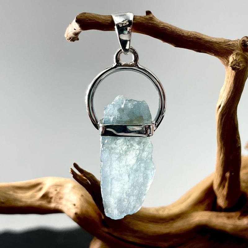 Raw Aquamarine Crystal Pendant | .925 Sterling Silver | Brazil-Nature's Treasures