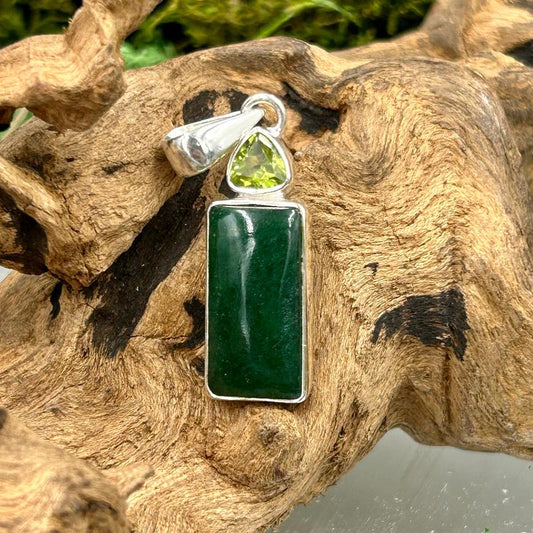 Rectangular Jade With Peridot Pendant || .925 Sterling Silver-Nature's Treasures