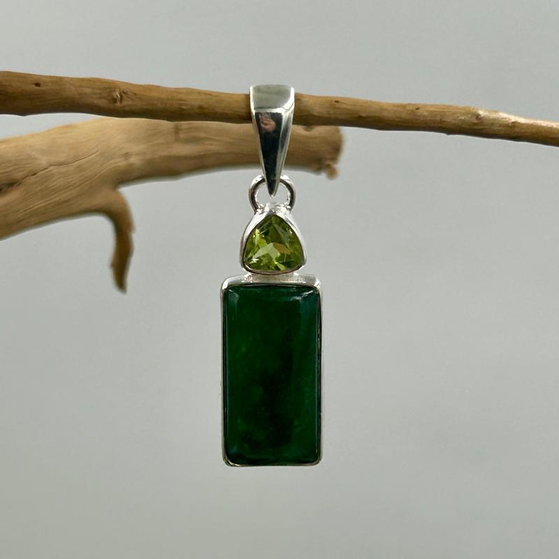 Rectangular Jade With Peridot Pendant || .925 Sterling Silver-Nature's Treasures
