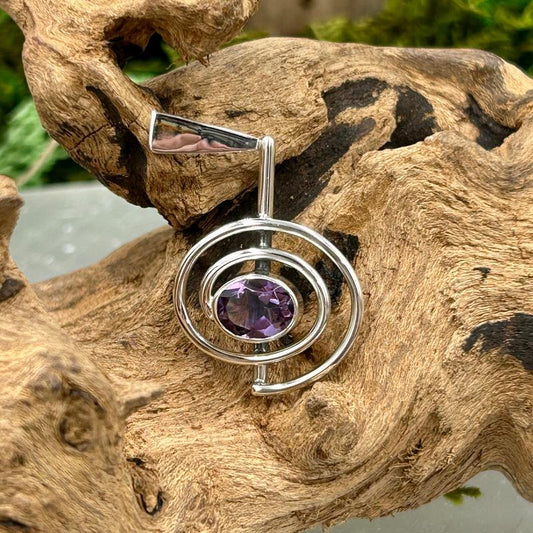 Reiki Symbol "Cho Ku Rei" Faceted Amethyst Pendant || .925 Sterling Silver-Nature's Treasures