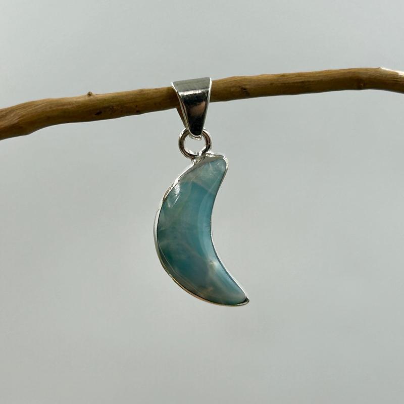 Reversible Moon Blue And Pink Larimar Pendant || .925 Sterling Silver-Nature's Treasures