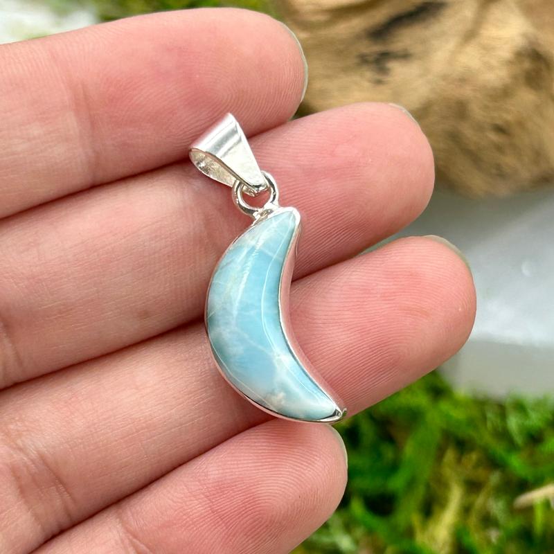 Reversible Moon Blue And Pink Larimar Pendant || .925 Sterling Silver-Nature's Treasures