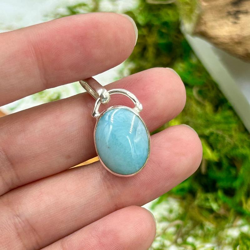 Reversible Oval Blue And Pink Larimar Pendant || .925 Sterling Silver-Nature's Treasures