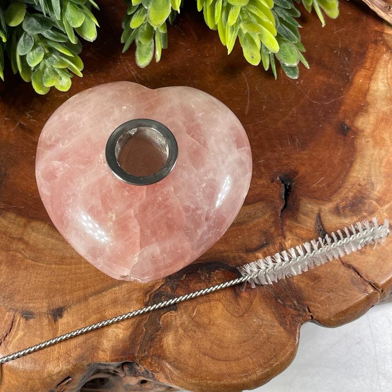Rose Quartz Crystal Heart Pipe-Nature's Treasures