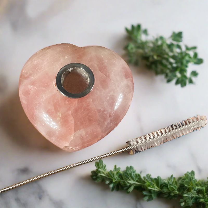 Rose Quartz Crystal Heart Pipe-Nature's Treasures