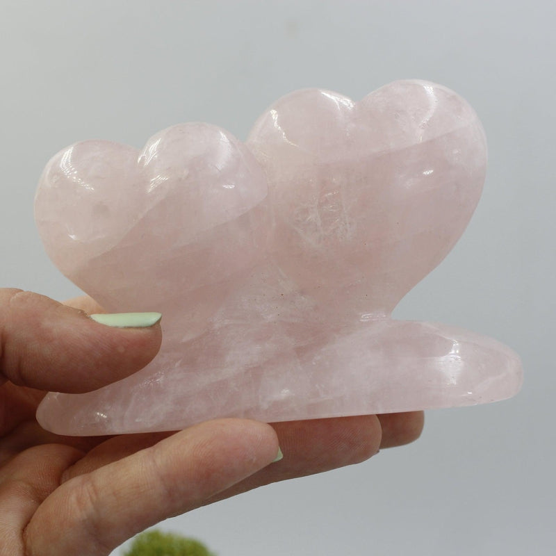 Rose Quartz Double Crystal Heart Statue-Nature's Treasures