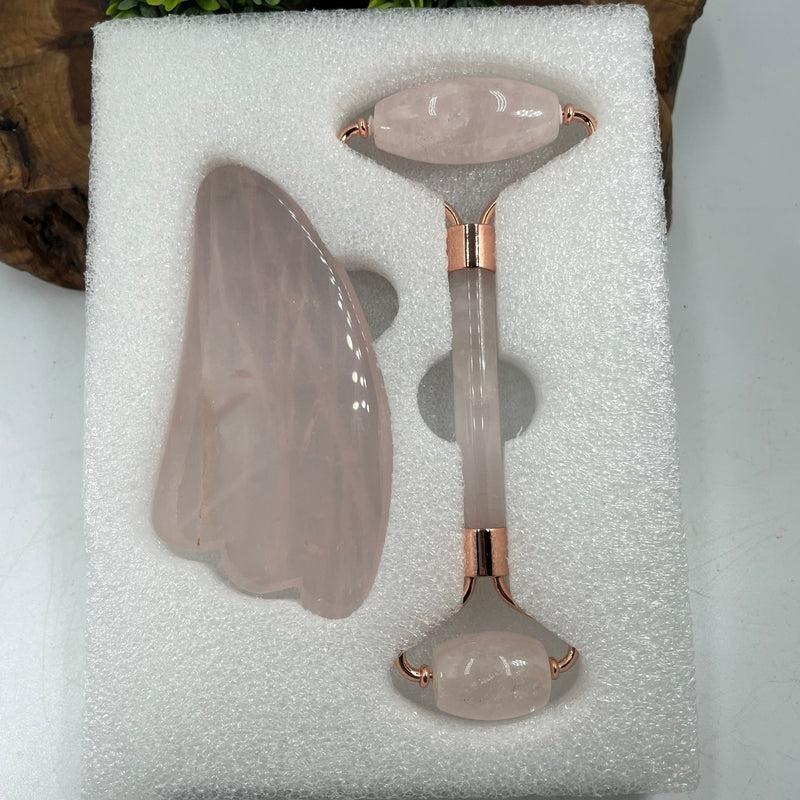 Rose Quartz Gua Sha & Face Massage Roller Set || Health & Beauty-Nature's Treasures