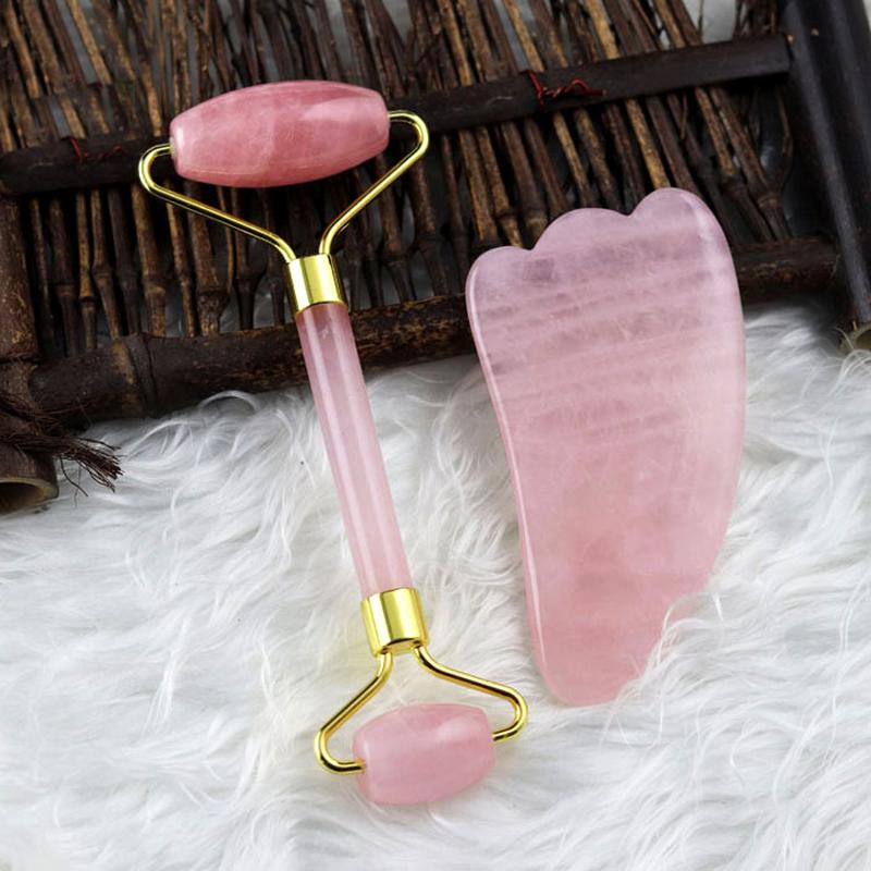 Rose Quartz Gua Sha & Face Massage Roller Set || Health & Beauty-Nature's Treasures