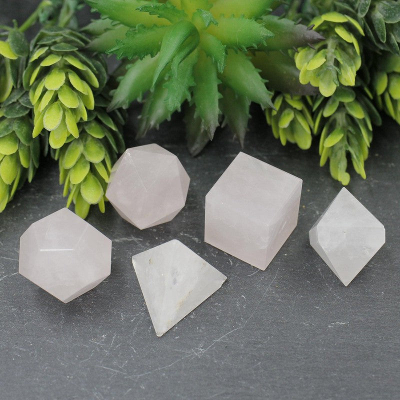 Rose Quartz Platonic Solids Sacred Geometry Shape Set