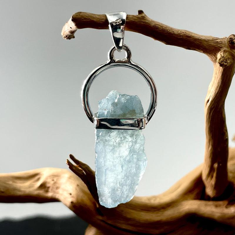 Rough Aquamarine Crystal Pendant || .925 Sterling Silver-Nature's Treasures