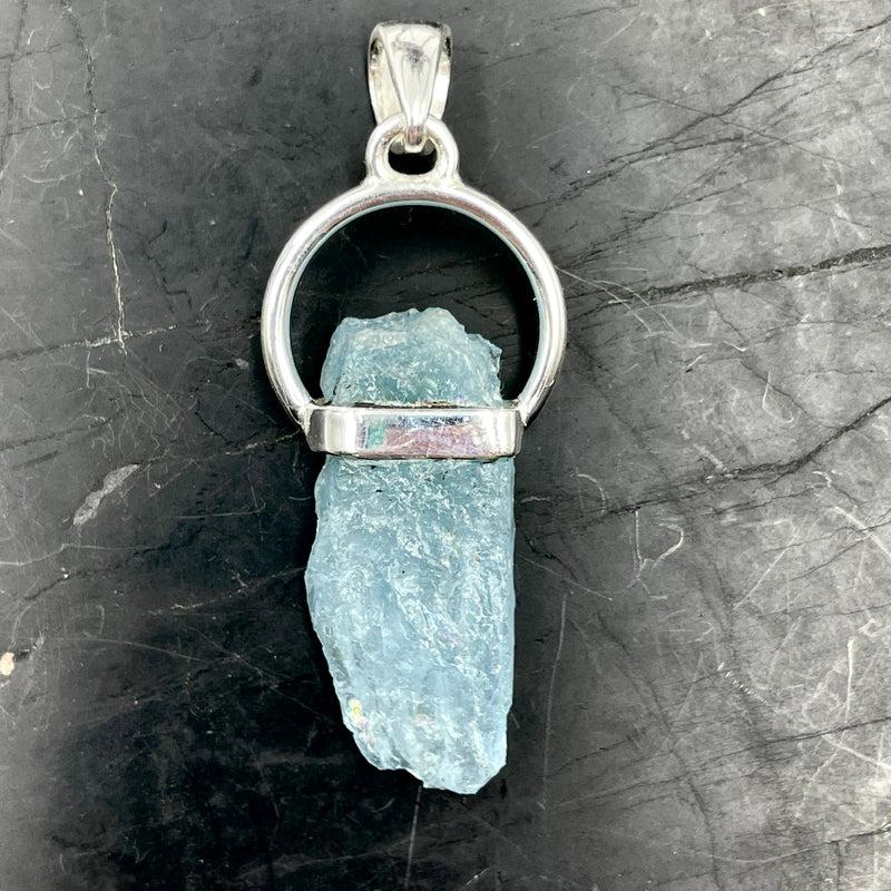Rough Aquamarine Crystal Pendant || .925 Sterling Silver-Nature's Treasures