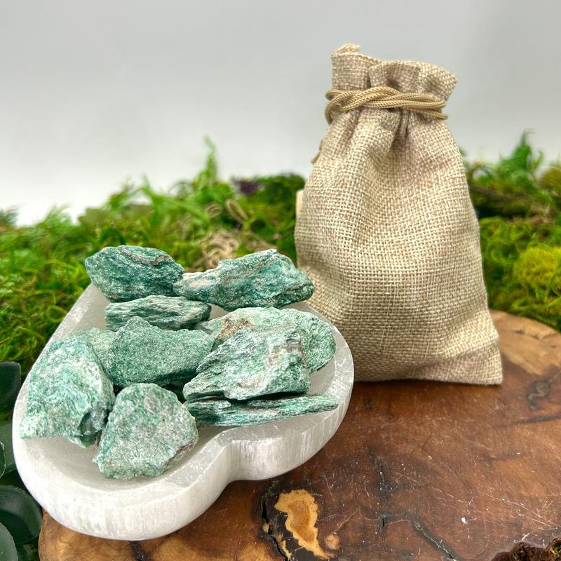 Rough Fuchsite Stones in 6oz Burlap Bag || Brazil