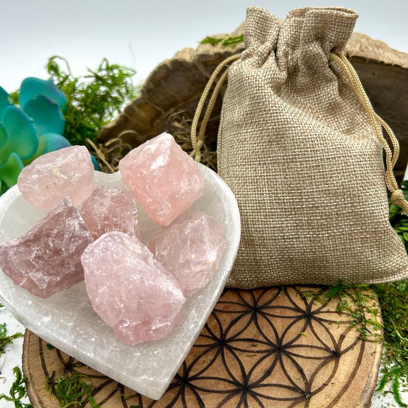 Rough Rose Quartz In 6oz Burlap Bag || Madagascar-Nature's Treasures