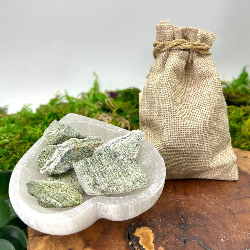 Rough Seraphinite in 6oz Burlap Bag || Russia-Nature's Treasures