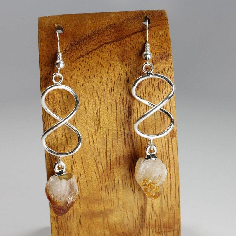 Rough Stone Infinity Earrings || Silver Plated French Hook-Nature's Treasures