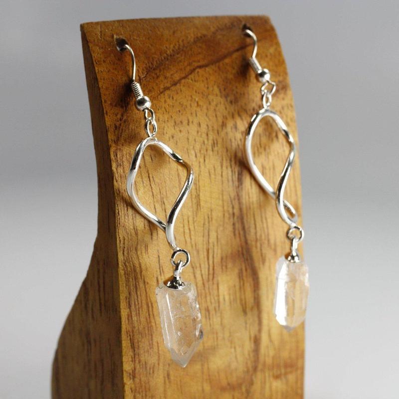 Rough Stone Infinity Earrings || Silver Plated French Hook-Nature's Treasures