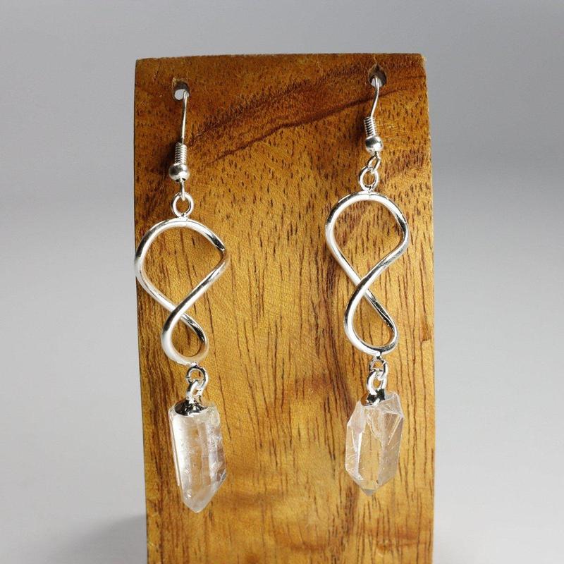 Rough Stone Infinity Earrings || Silver Plated French Hook-Nature's Treasures