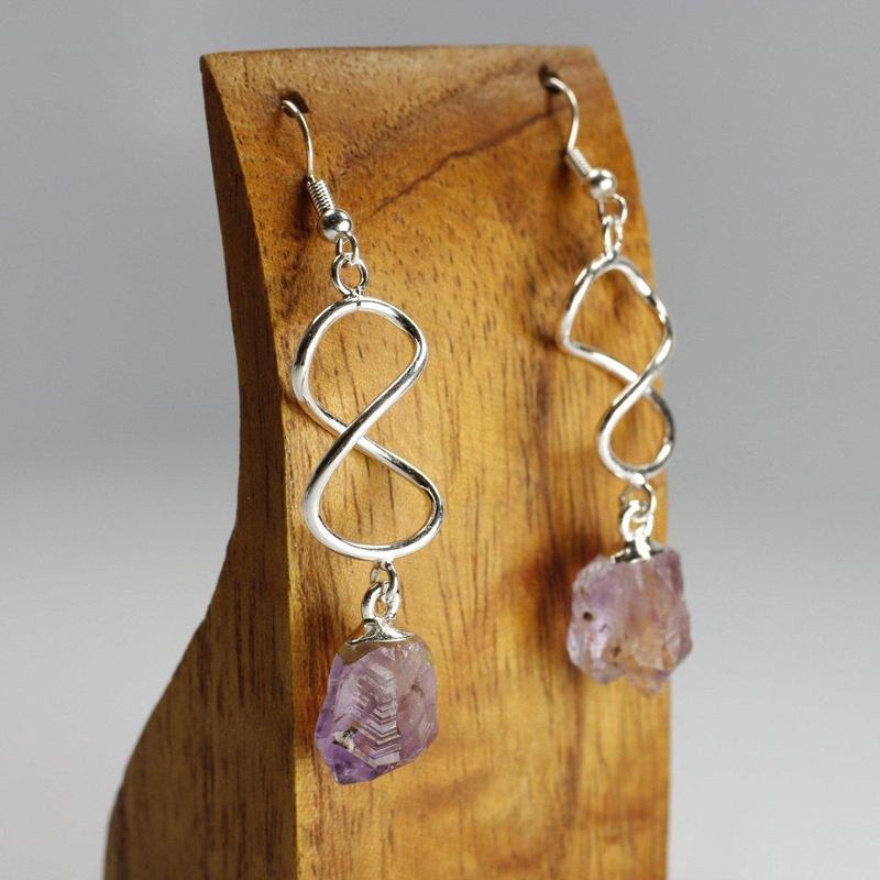 Rough Stone Infinity Earrings || Silver Plated French Hook-Nature's Treasures