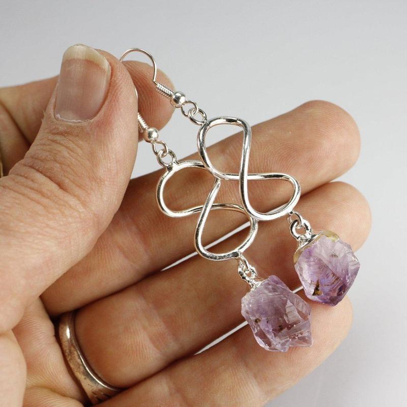 Rough Stone Infinity Earrings || Silver Plated French Hook-Nature's Treasures