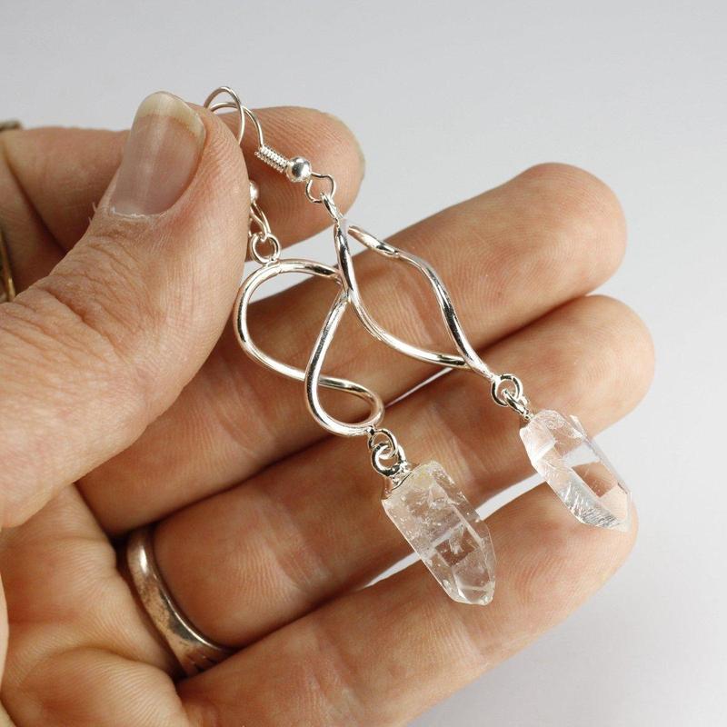 Rough Stone Infinity Earrings || Silver Plated French Hook-Nature's Treasures