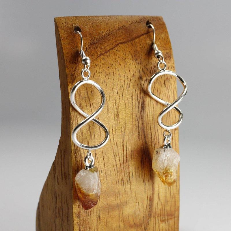 Rough Stone Infinity Earrings || Silver Plated French Hook-Nature's Treasures