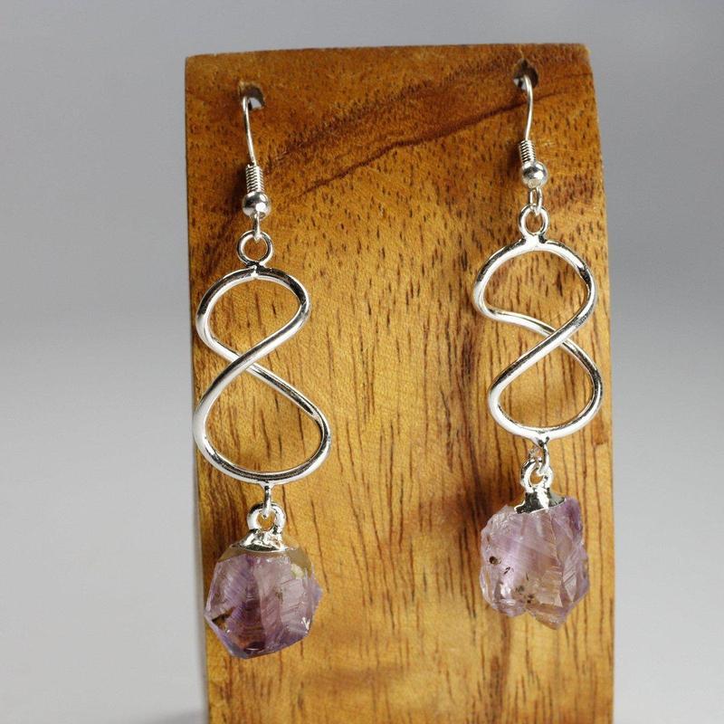 Rough Stone Infinity Earrings || Silver Plated French Hook-Nature's Treasures