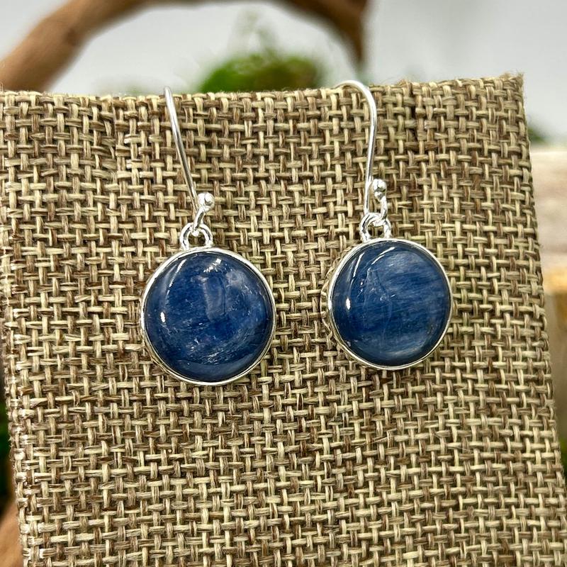 Round Blue Kyanite French Hook Earrings || .925 Sterling Silver-Nature's Treasures