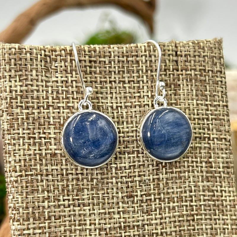 Round Blue Kyanite French Hook Earrings || .925 Sterling Silver-Nature's Treasures