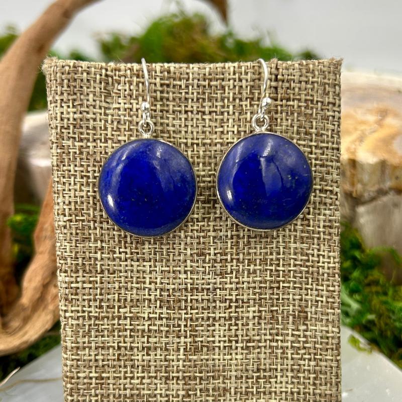 Round Lapis Lazuli French Hook Earrings || .925 Sterling Silver-Nature's Treasures