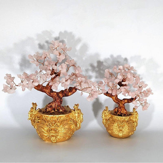 SHOW PRODCUT: Rose Quartz Bonsai Dragon Base Tree Of Life-Nature's Treasures