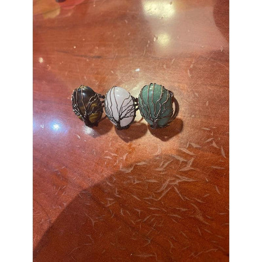 SHOW PRODUCT: Adjustable Wire Wrapped Tree of Life Gemstone Ring-Nature's Treasures