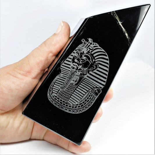 SHOW PRODUCT: Black Obsidian Glass Free Form With Pharaoh Etching-Nature's Treasures