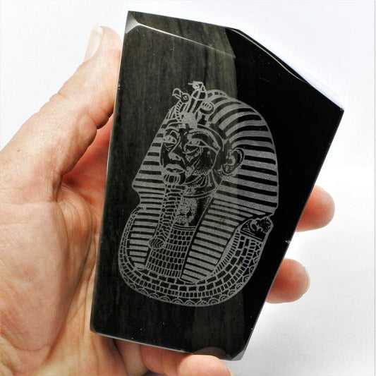 SHOW PRODUCT: Black Obsidian Glass Free Form With Pharaoh Etching-Nature's Treasures