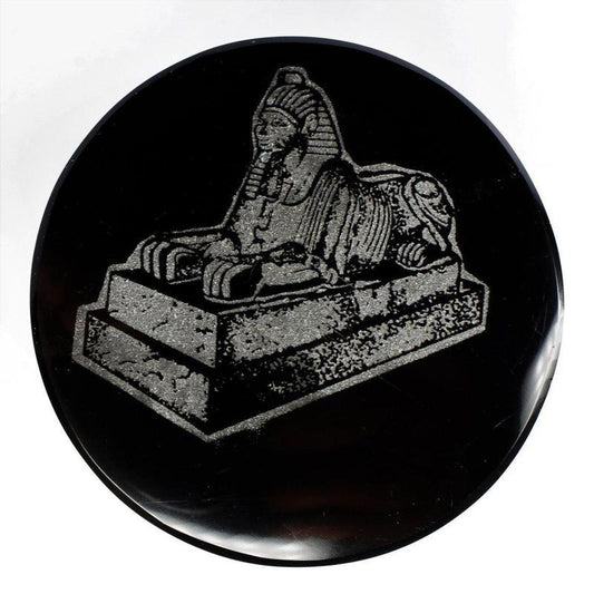 SHOW PRODUCT: Black Obsidian Glass Free Form With Sphinx Etching-Nature's Treasures