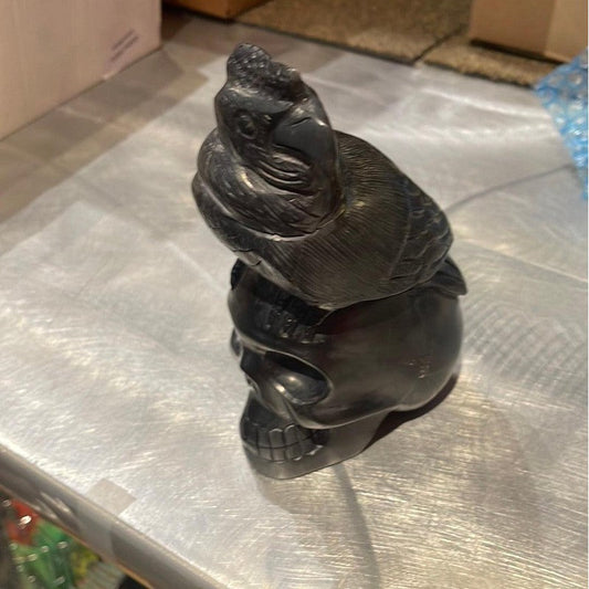 SHOW PRODUCT: Black Onyx Parrot and Skull Carving-Nature's Treasures