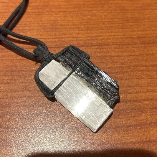 SHOW PRODUCT: Black Tourmaline & Selenite Necklace on Black Cord-Nature's Treasures
