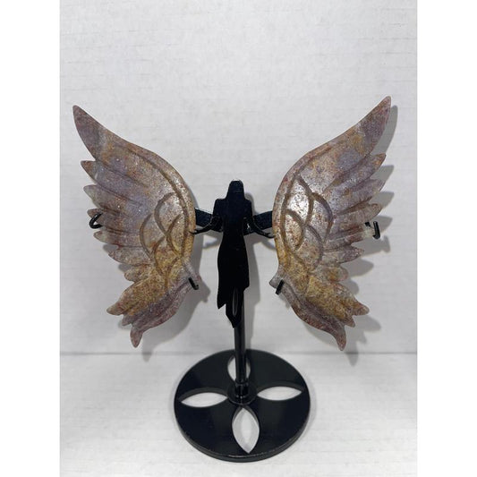 SHOW PRODUCT: Carved Lepidolite Angel Wings with Iron Stand-Nature's Treasures
