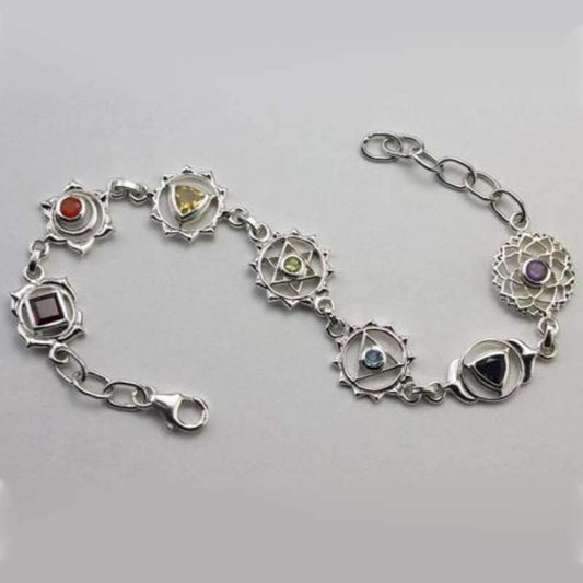 SHOW PRODUCT: Chakra Symbol and Gemstone Bracelet Set In .925 Sterling Silver-Nature's Treasures