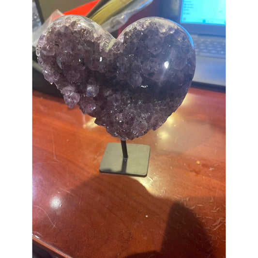 SHOW PRODUCT: Heart Shaped Amethyst Cluster on Iron Stand-Nature's Treasures