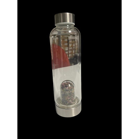 SHOW PRODUCT: Indirect Crystal Infusion Glass Water Bottle w/ Travel Sleeve-Nature's Treasures