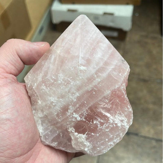 SHOW PRODUCT: Large Rose Quartz Half-Polished Point-Nature's Treasures