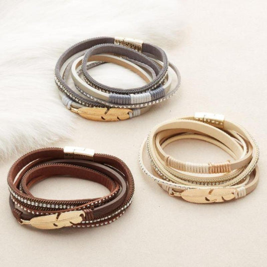 SHOW PRODUCT: Leather Bracelet With Beads and Feather Charm-Nature's Treasures