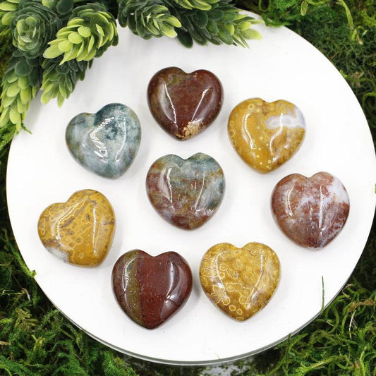 SHOW PRODUCT: Natural Ocean Jasper Pocket Hearts 30 MM-Nature's Treasures