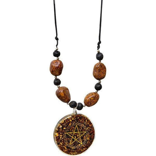 SHOW PRODUCT: Orgonite Necklace Mariam Jasper and Lava Beads - Pentacle-Nature's Treasures