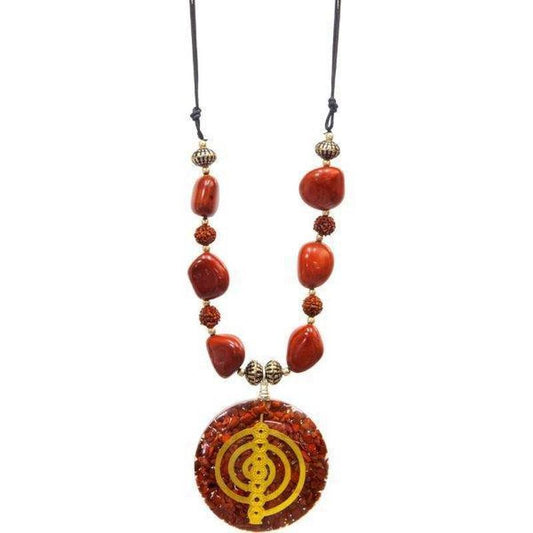 SHOW PRODUCT: Orgonite Necklace Red Jasper, Rudraksha Beads, and Chakras Healing Spiral-Nature's Treasures